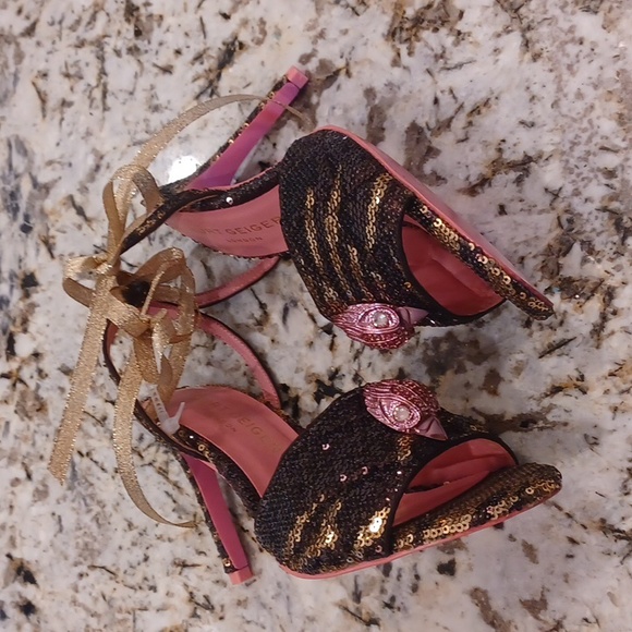 KURT GEIGER LONDON  Kensington Sequin Zebra Striped  Brown & Gold Seqin EU 37 - Picture 1 of 15